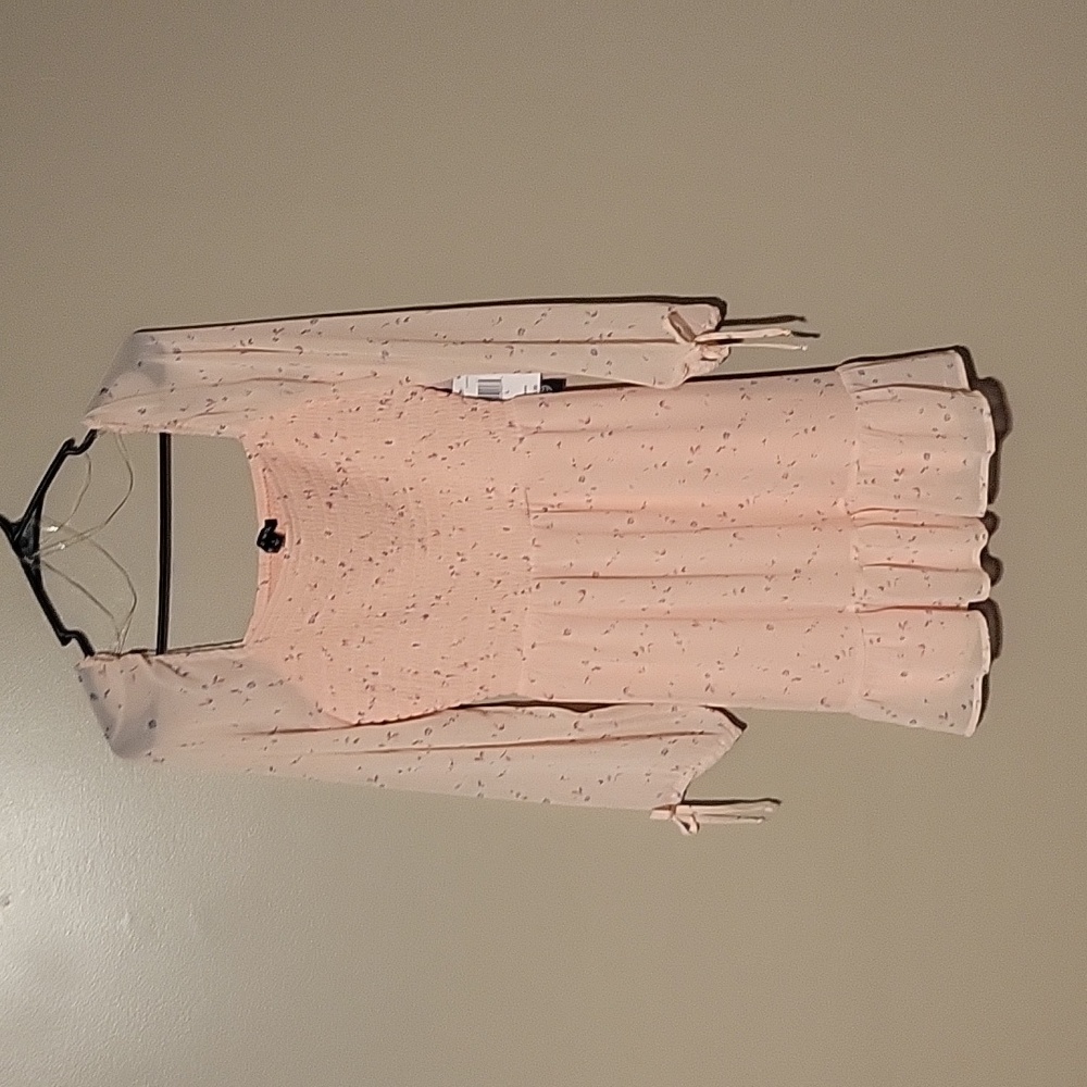 As‎ U Wish Mini Dress Pink Long Tie Sleeve Mocked Womens Size Large NWT